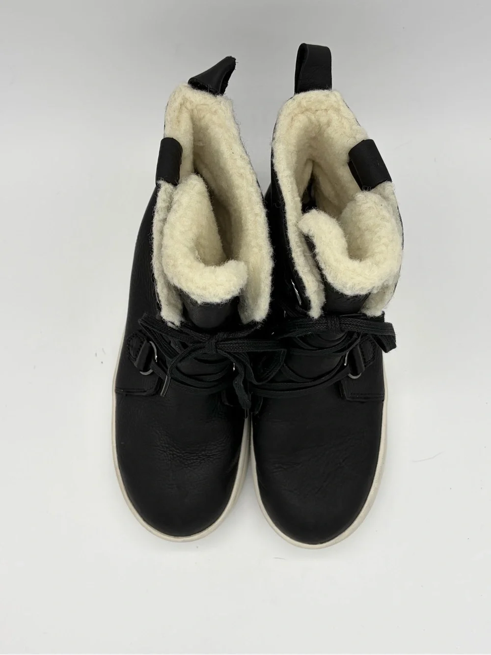Black Faux-Shearling Lace-Up Women’s Boots